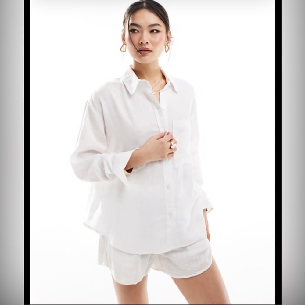 Abercrombie & Fitch Oversized Linen Blend Shirt